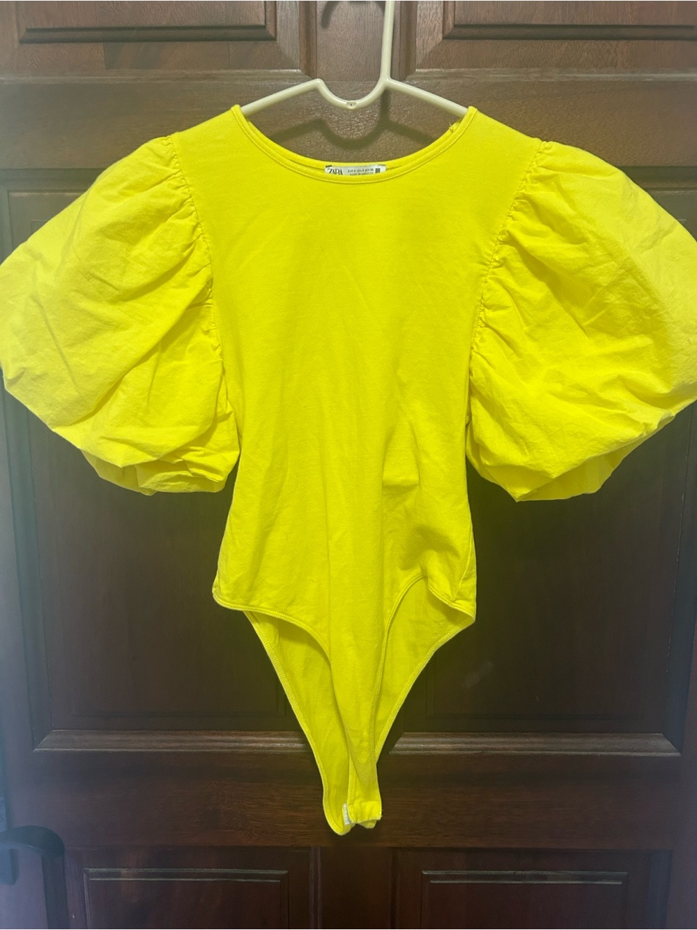 Zara Bright Yellow Puff Sleeve Bodysuit